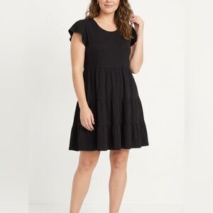 Time and True Black Tiered Ruffle Sleeve Dress